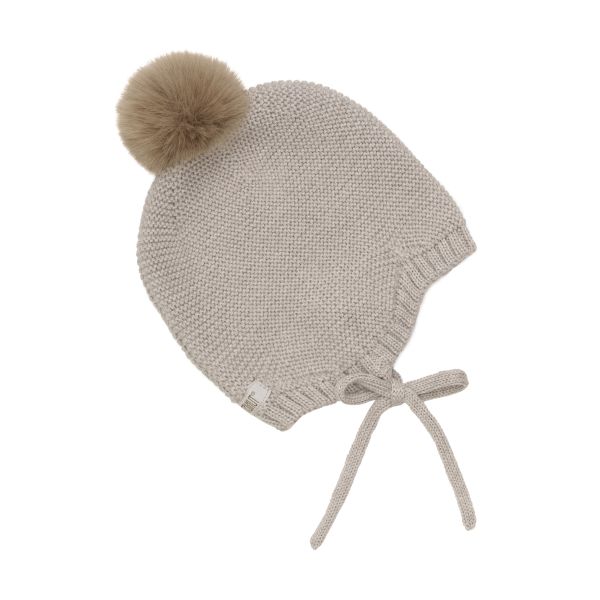 Bonnet Wool Knit w. Pompom, Camel Melange - Huttelihut