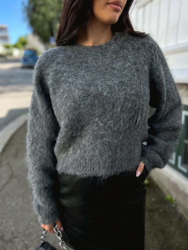 Sabi Short Pullover - Gray Pinstripe Melange - Image 1