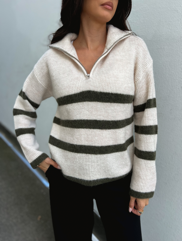 Maline Knit Half Zip - Birch/Kalamata - Image 1