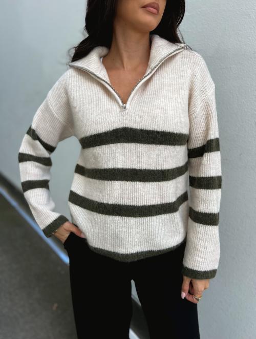 Maline Knit Half Zip - Birch/Kalamata