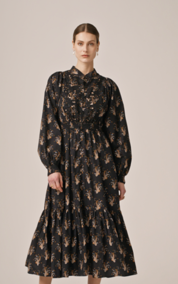 Poplin Smocking Dress - Midnight Paisley - Image 3