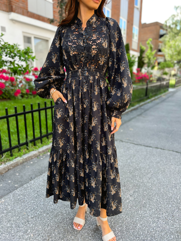 Poplin Smocking Dress - Midnight Paisley - Image 1