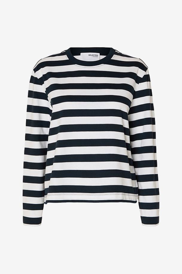 Essential - Striped Boxy Long Sleeve Tee - Dark Sapphire/Bright White 