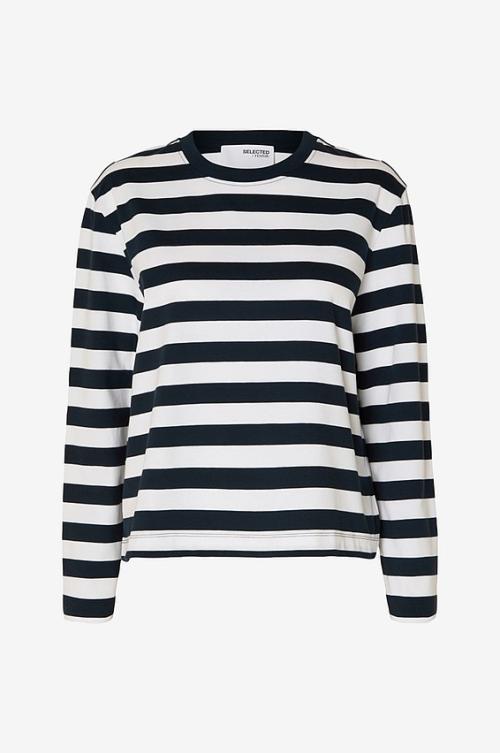 Essential - Striped Boxy Long Sleeve Tee - Dark Sapphire/Bright White 