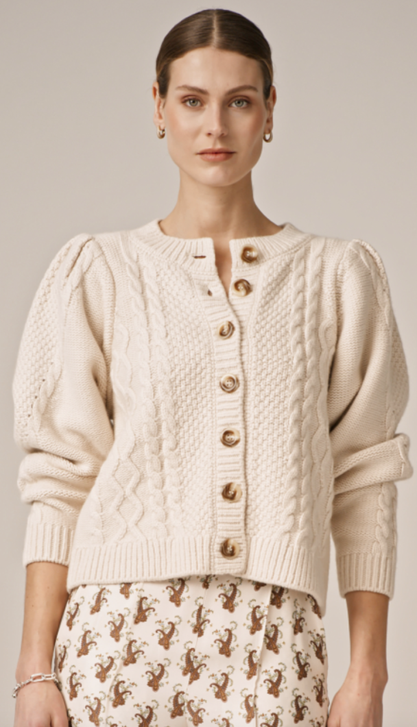Wool Puffed Cardigan - Off White - Image 2