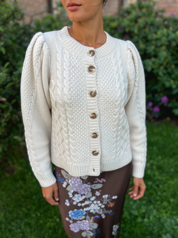 Wool Puffed Cardigan - Off White - Image 1