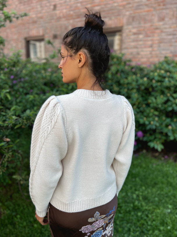 Wool Puffed Cardigan - Off White - Image 5