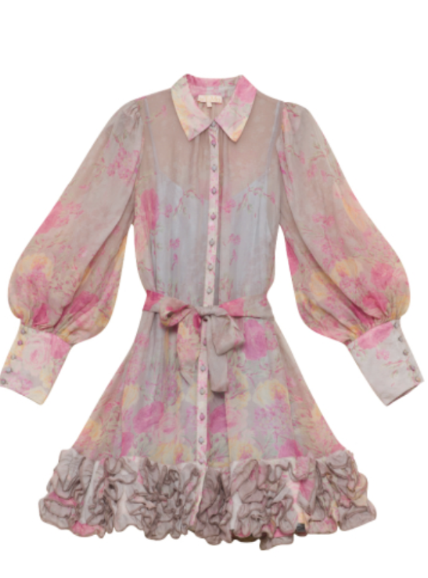 Organza Mini Dress - Pink Roses - Image 2