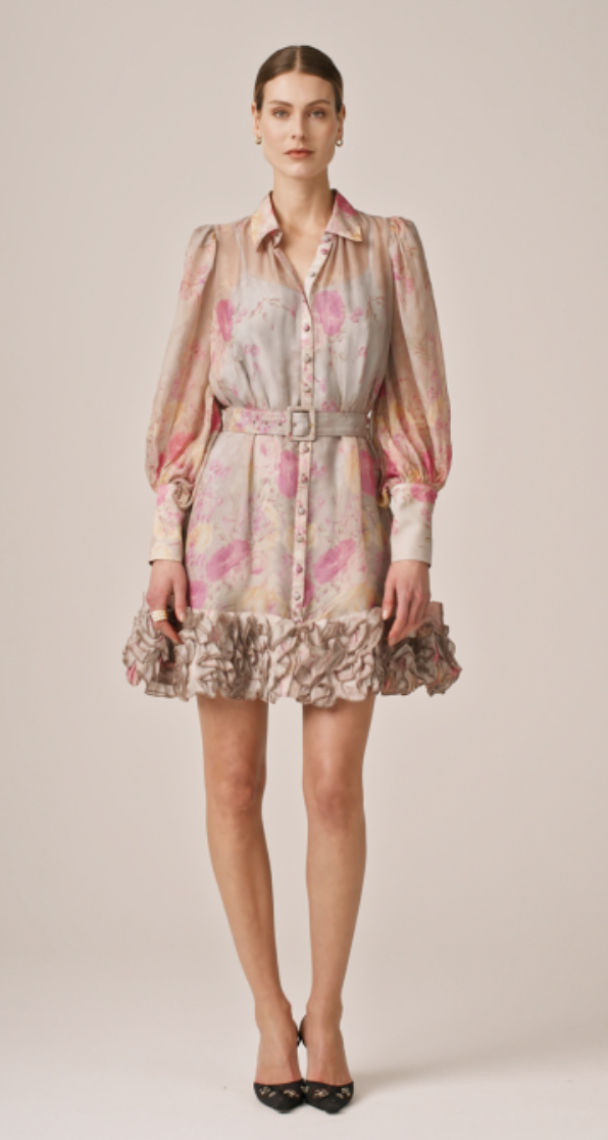Organza Mini Dress - Pink Roses - Image 3
