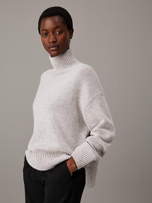 CASHMERE BLEND HIGH-NECK SWEATER - Light Grey