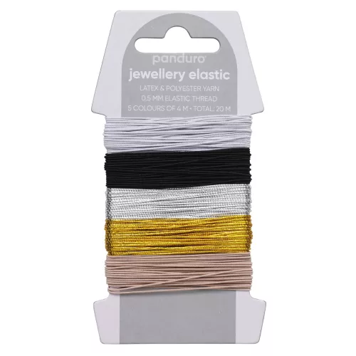  Elastisk smykketråd Ø0,5 mm soft mix – 5×4 metertråd, deriblant 2 med metallicfarge