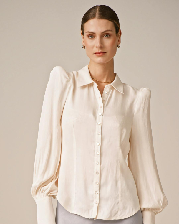Satin Fitted Shirt - Vintage White  - Image 2