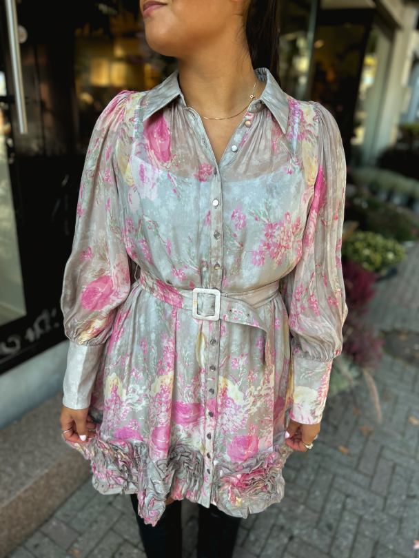 Organza Mini Dress - Pink Roses - Image 1