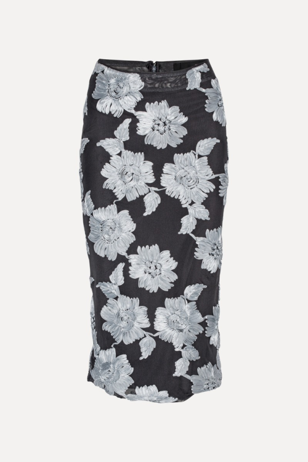 Flower Mesh Pencil Skirt - Gray Pinstripe Combo - Image 2