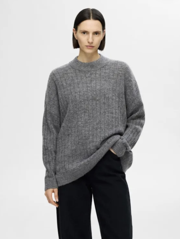 Maline Knit High Neck - Medium Grey Melange  - Image 3
