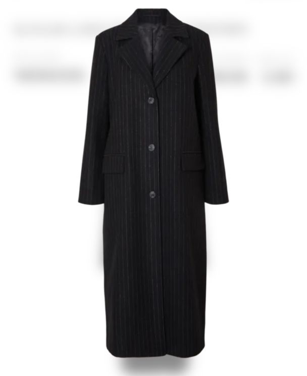 Alma Long Wool Coat - Black/Pinstripes - Image 2