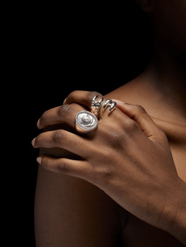 Lovers Eye Ring Oxidized Silver - Lab Grown Diamonds & Black Diamond - Image 1