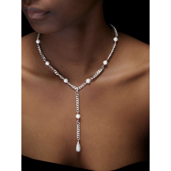 Renaissance Necklace Silver - Freshwater Pearls & Glass Pearl OS