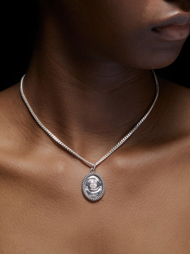 Lovers Eye Necklace Oxidized Silver - Lab grown Diamonds & Black Diamond - Image 1