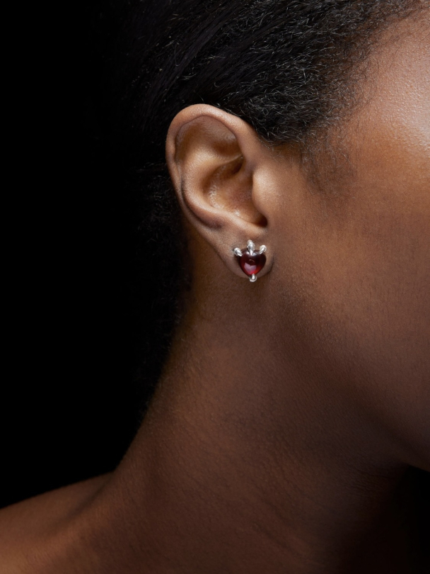 Claw Stud - Silver - Red Garnet - Image 1