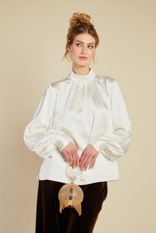 Bertine Satin Blouse - White