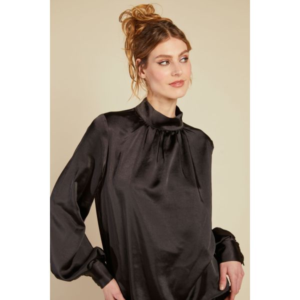 Bertine Satin Blouse - Black