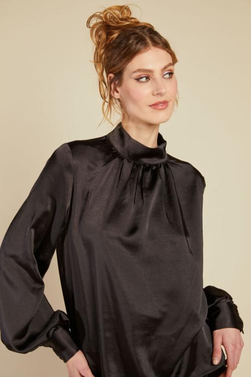 Bertine Satin Blouse - Black