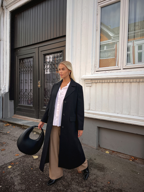 Alma Long Wool Coat - Black/Pinstripes - Image 4