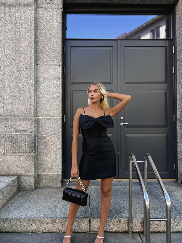 Calista Short Bow Strap Dress - Black  - Image 4