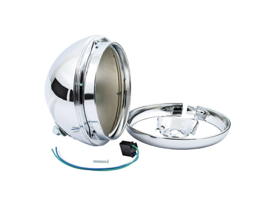 7" headlamp shell with trim ring only. Chrome
