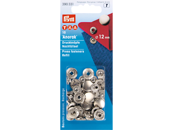 390331   TRYKKNAPPER UDEN VÆRKTØJ 12 MM SØLV (10 STK)