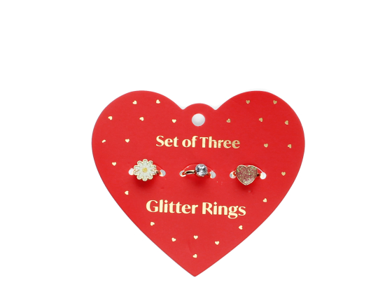 Glitter ringer (3stk) - Heart & flower