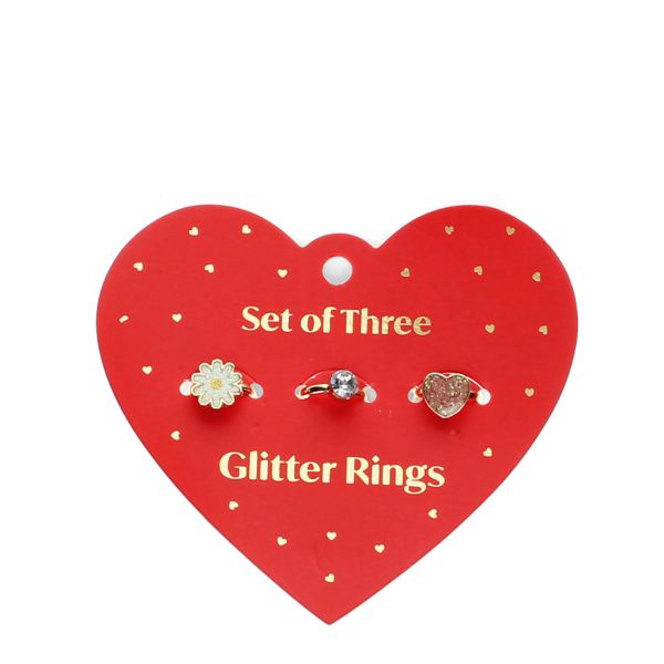 Glitter ringer (3stk) - Heart & flower