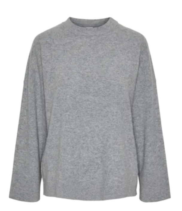 Emilie O-Neck Knit Pullover - Light Grey Melange  - Image 2