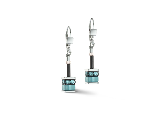 GEOCUBE Earrings Classic Polaris & Rhinestone Aqua & Brown