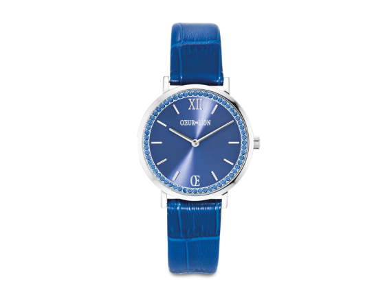 Royal Blue Watch Round Sparkling Sunray Bracelet Leather 