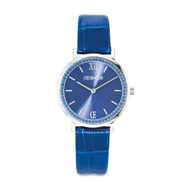 Royal Blue Watch Round Sparkling Sunray Bracelet Leather 