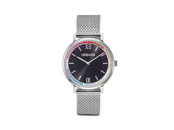 Watch Round Sparkling Rainbow Sunray Black Milanaise