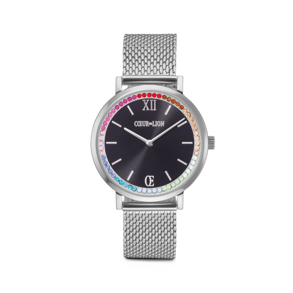 Watch Round Sparkling Rainbow Sunray Black Milanaise