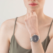 Silver Watch Round Statement Unisex Midnight Blue Stainless Steel Frosted