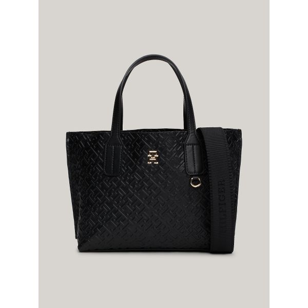 TH MONOGRAM EMBOSSED TOTE - Black