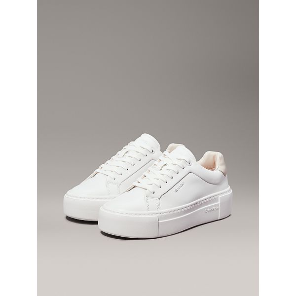 Leather Platform Trainers - White/Stony Beige