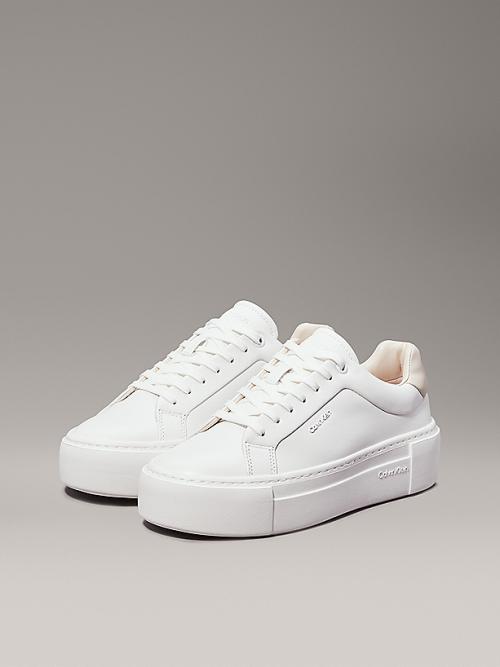 Leather Platform Trainers - White/Stony Beige