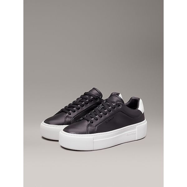 Leather Platform Trainers - Black