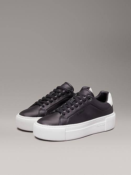 Leather Platform Trainers - Black