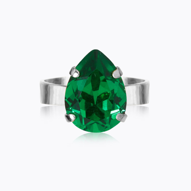 Mini Drop Ring Rhodium - Majestic Green