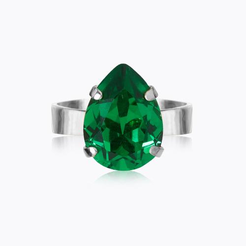 Mini Drop Ring Rhodium - Majestic Green