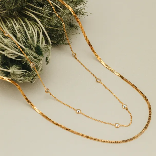 ORELIA Crystal & Snake 2-Row Necklace - Image 4