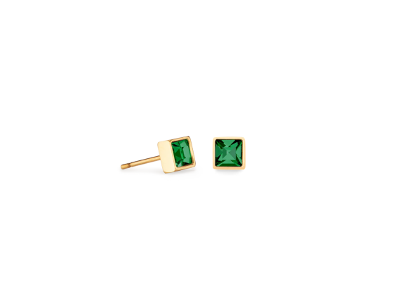 Rhinestone Square Small Gold Stud-Earrings