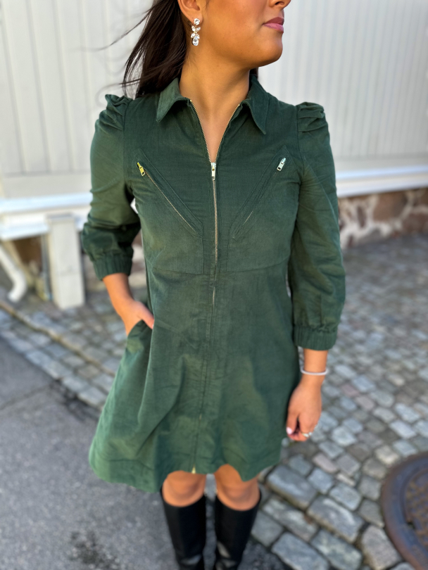 Baby Cord Collared Dress - Dark Green  - Image 1